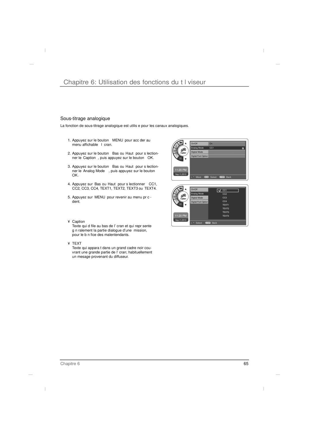 RCA J42LE840 manual Sous-titrage analogique, CC2, CC3, CC4, TEXT1, TEXT2, TEXT3 ou TEXT4 