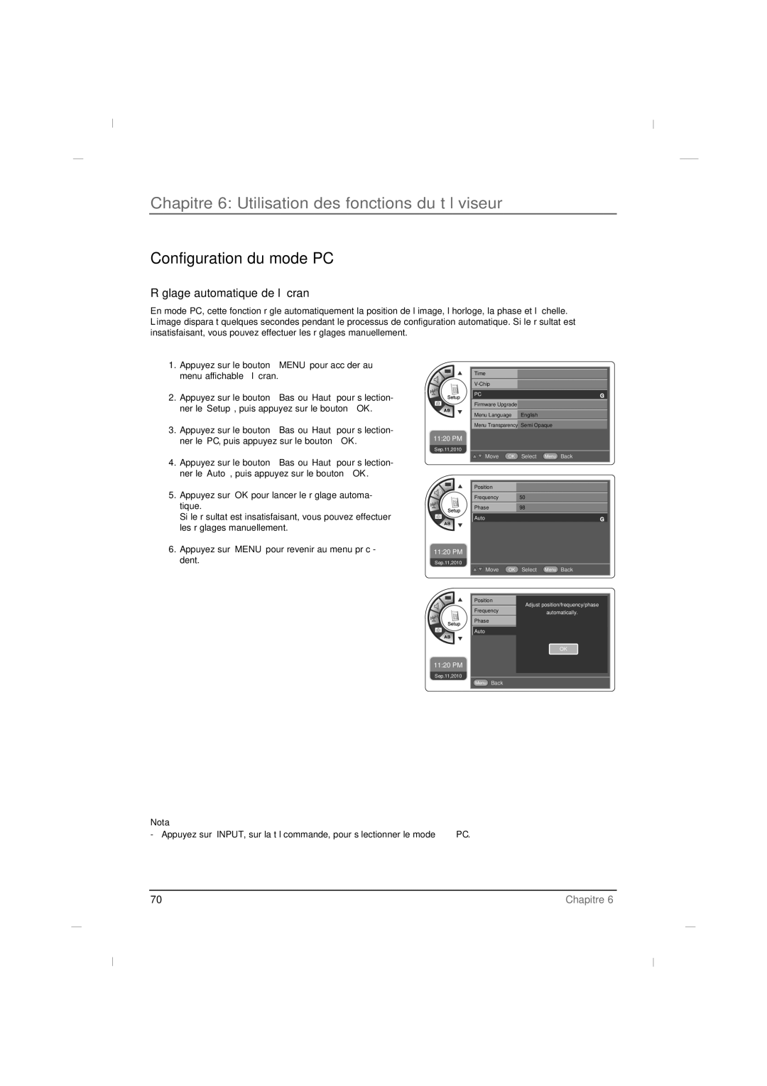 RCA J42LE840 manual Configuration du mode PC, Réglage automatique de l’écran 