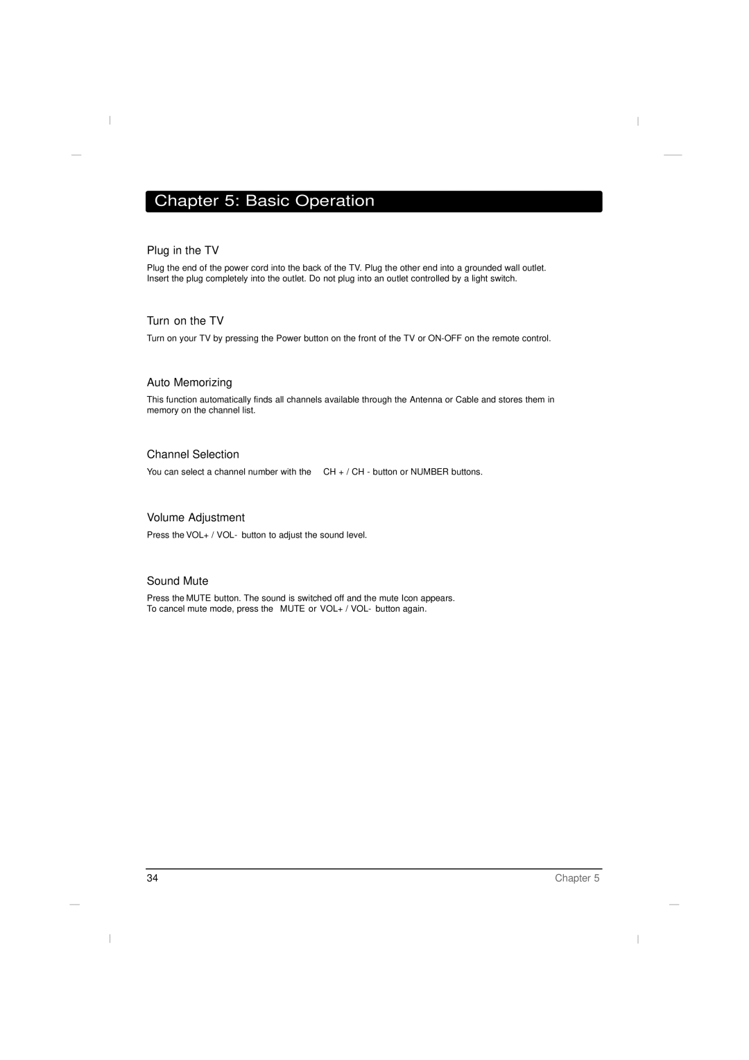 RCA J42LE840 manual Basic Operation 