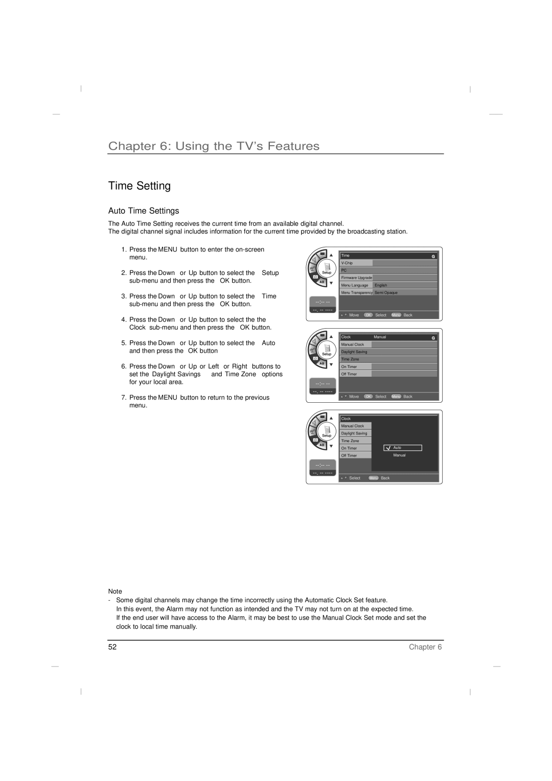 RCA J42LE840 manual Auto Time Settings 