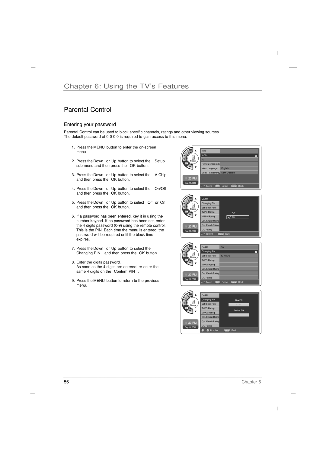 RCA J42LE840 manual Parental Control, Entering your password 