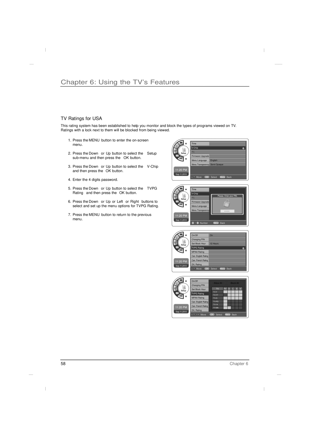 RCA J42LE840 manual TV Ratings for USA 