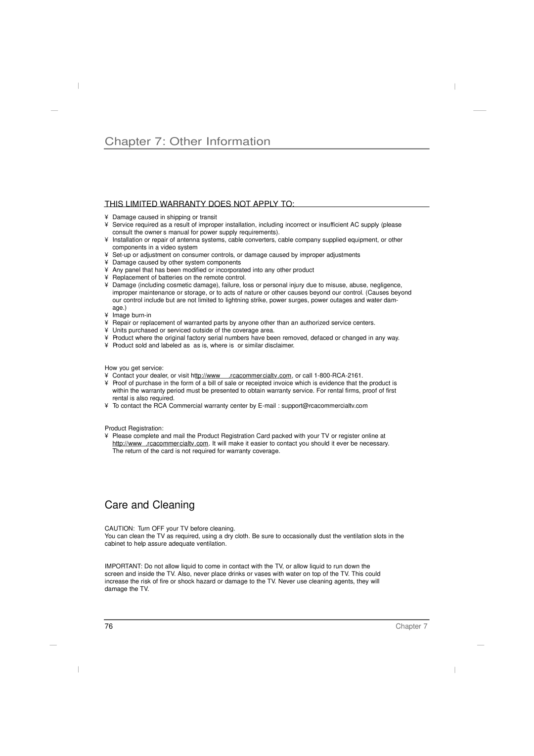 RCA J42LE840 manual Care and Cleaning, How you get service, Product Registration 