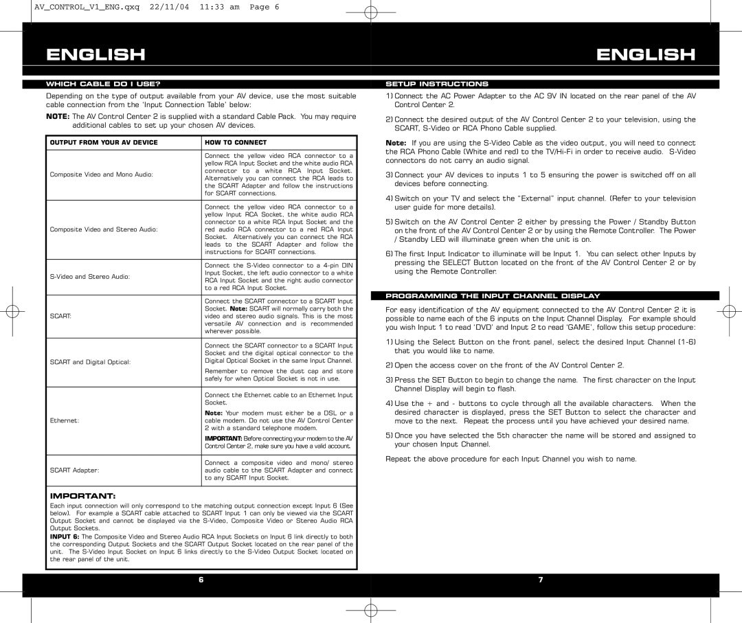 RCA JOYTECHTM AV CONTROL CENTER 2 manual Which Cable do I USE? Setup Instructions 