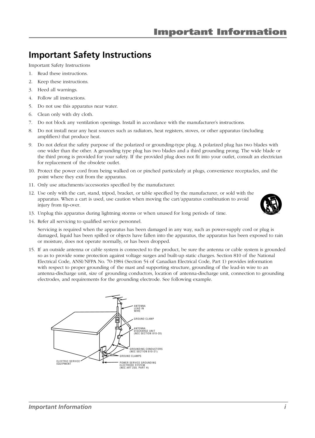 RCA L15D20 manual Important Safety Instructions, O U N D C L a M P S 