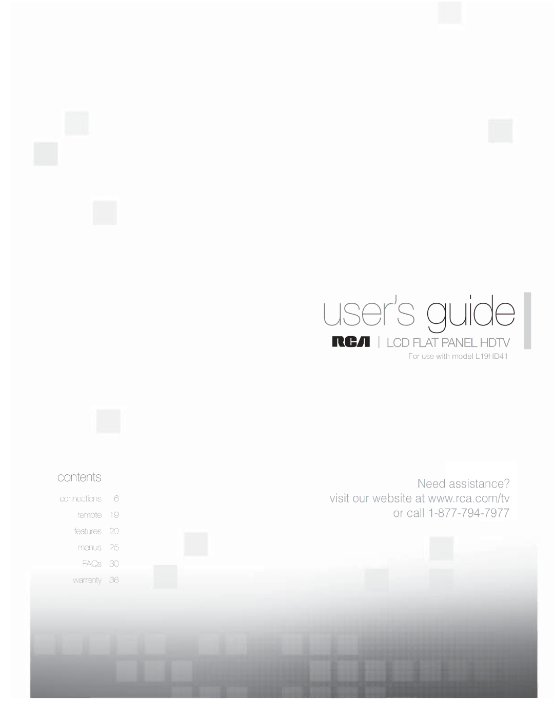 RCA L19HD41 warranty User’s guide 