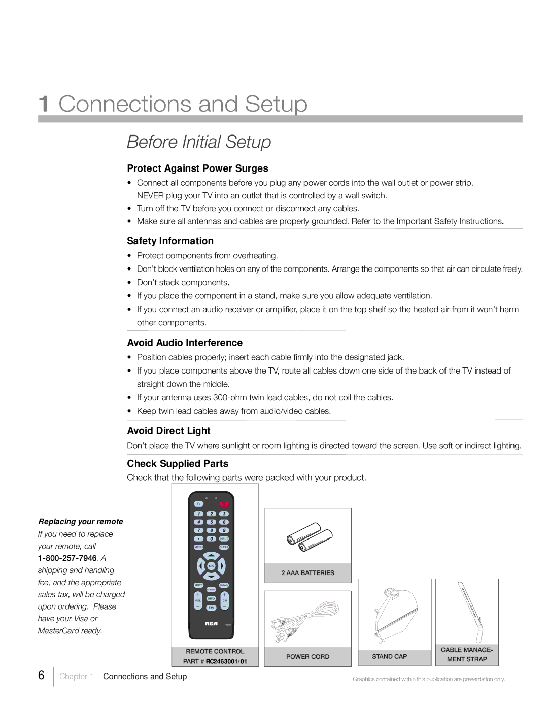 RCA L19HD41 warranty Protect Against Power Surges, Safety Information, Avoid Audio Interference, Avoid Direct Light 