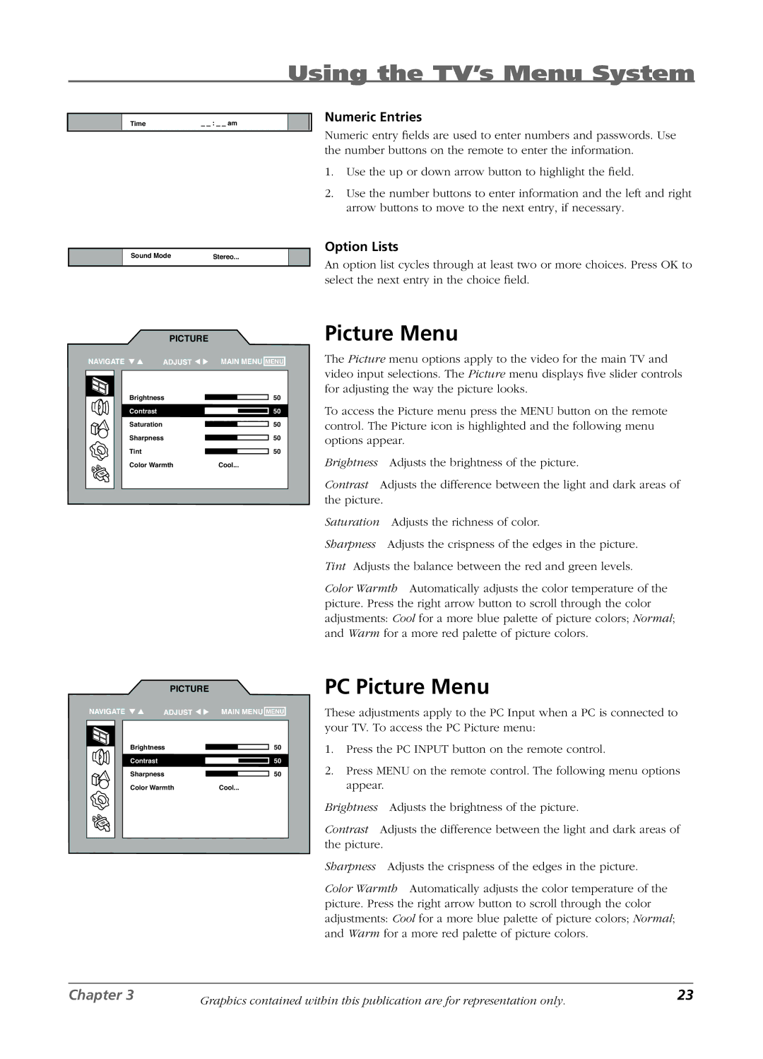 RCA L2010, L23W10, L1510 manual PC Picture Menu 