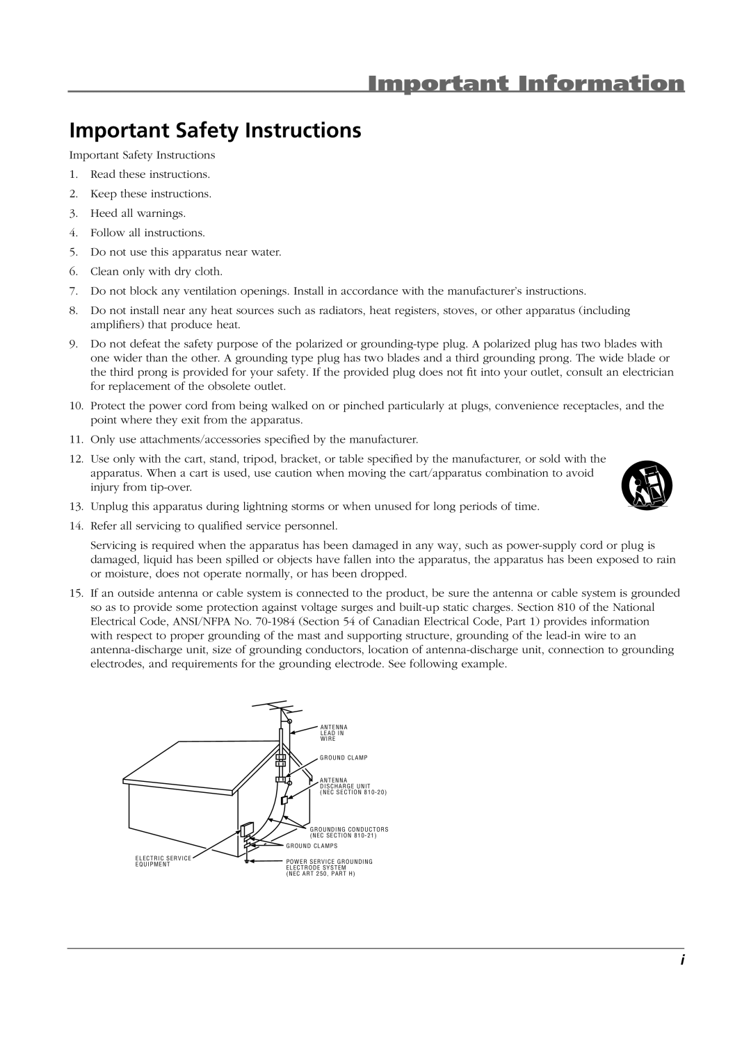 RCA L2010, L23W10, L1510 manual Important Safety Instructions, O U N D C L a M P S 