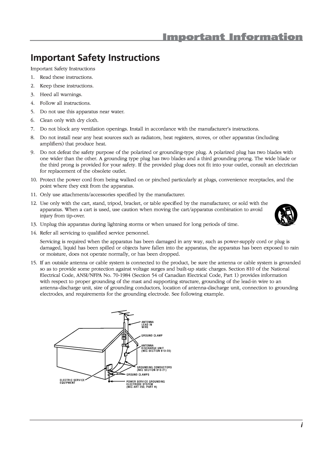 RCA L2010, L23W10, L1510 manual Important Safety Instructions, Important Information 