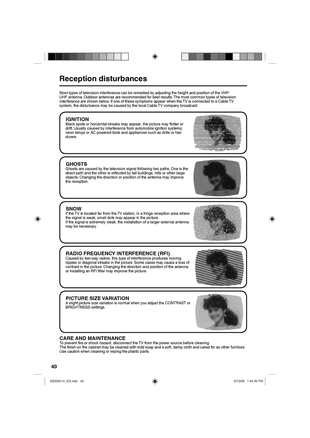 RCA L22HD34DP, l22HD34DB owner manual Reception disturbances, Ignition 