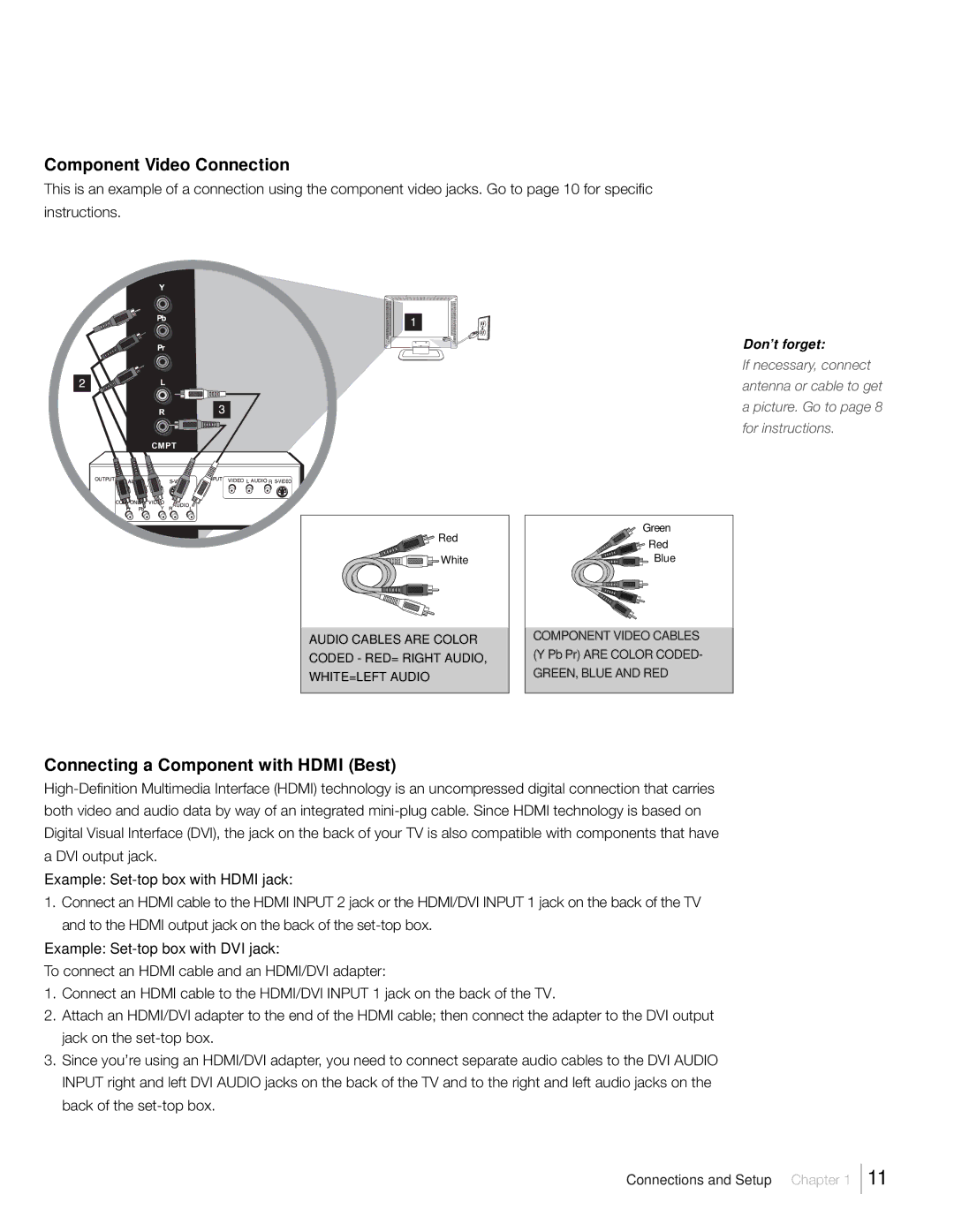 RCA L22HD41V, L26HD31R, L26HD41 warranty Component Video Connection, Connecting a Component with Hdmi Best 