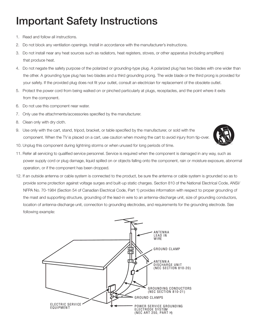 RCA L26HD31S warranty Important Safety Instructions 