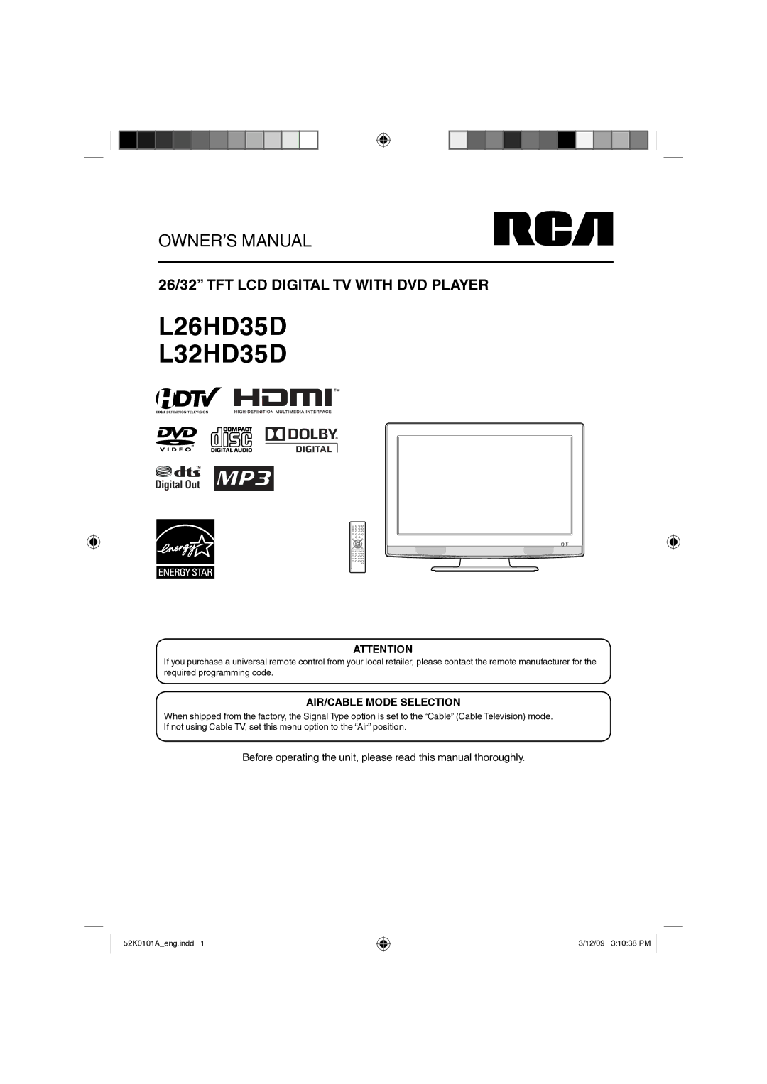 RCA owner manual L26HD35D L32HD35D 