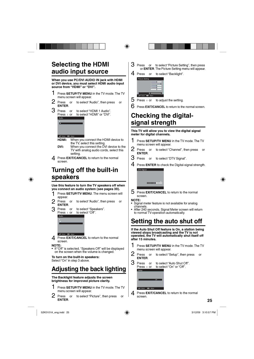 RCA L32HD35D, L26HD35D owner manual Turning off the built-in speakers, To turn on the built-in speakers 