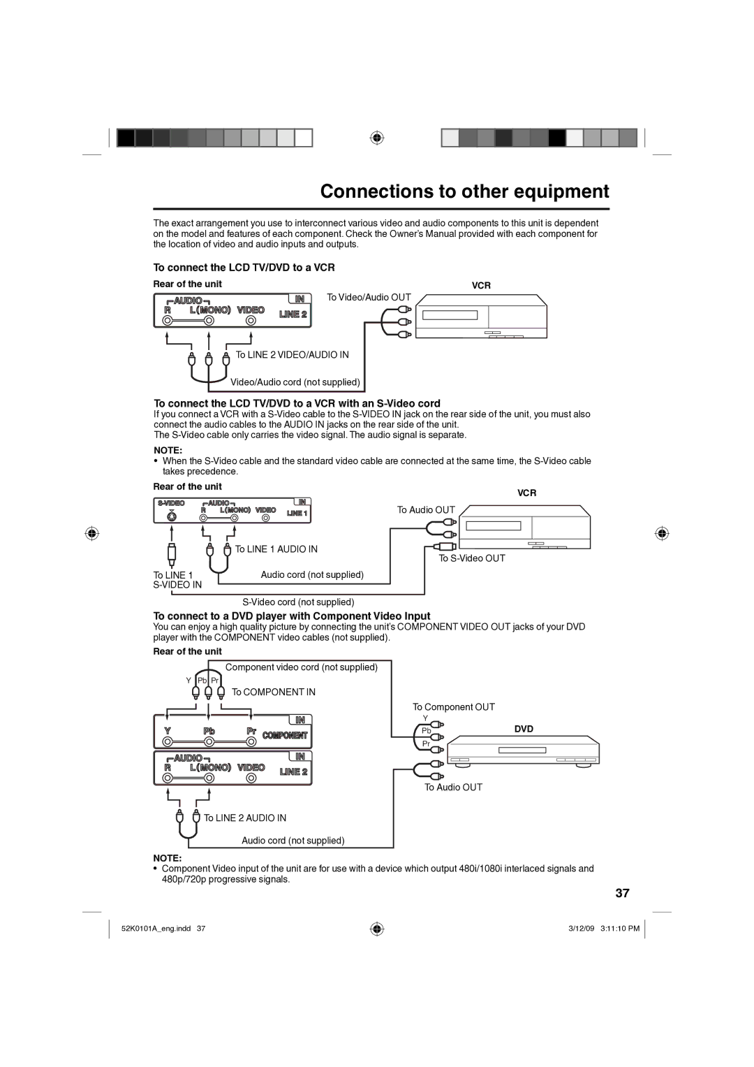 RCA L32HD35D, L26HD35D owner manual Connections to other equipment, To connect the LCD TV/DVD to a VCR, Dvd 
