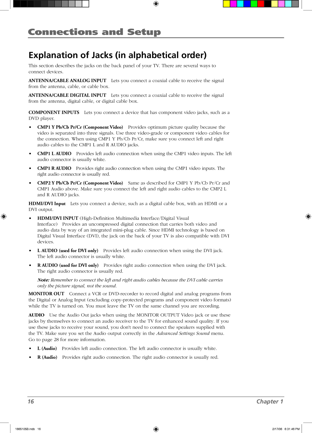 RCA L26WD12 manual Explanation of Jacks in alphabetical order 