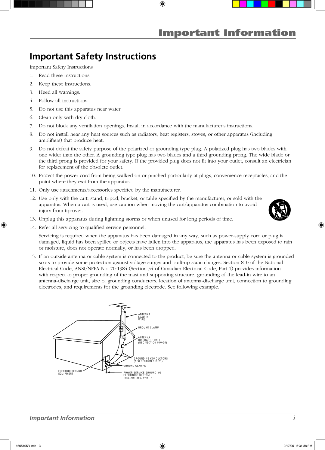 RCA L26WD12 manual Important Safety Instructions, O U N D C L a M P S 