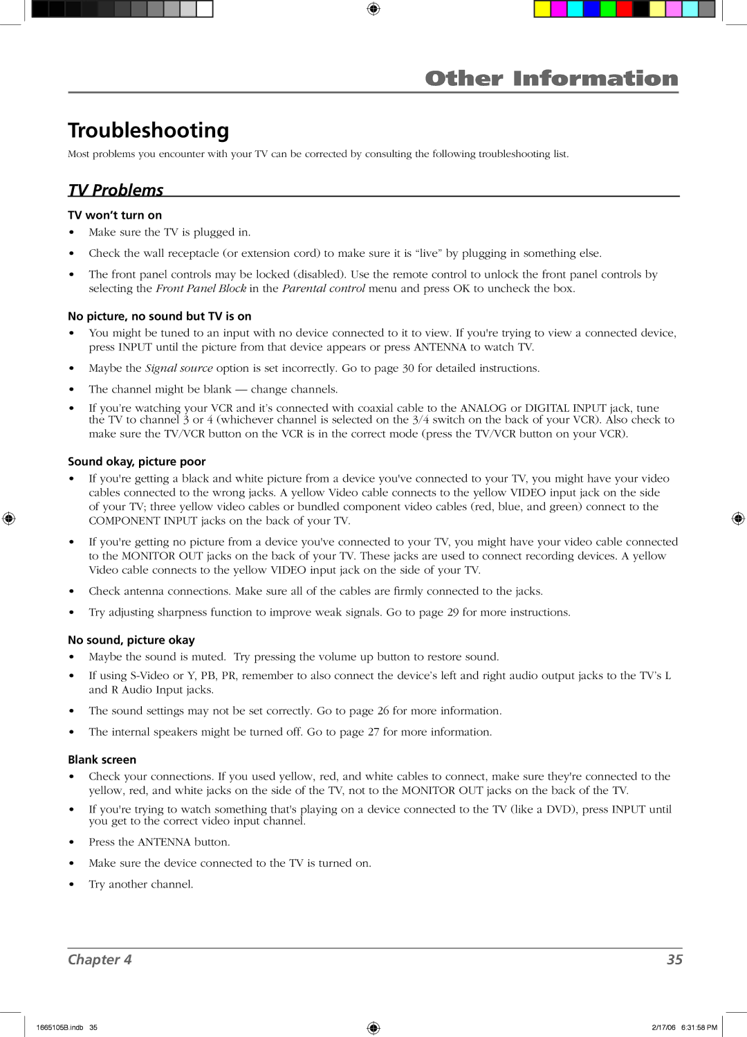 RCA L26WD12 manual Other Information, Troubleshooting 