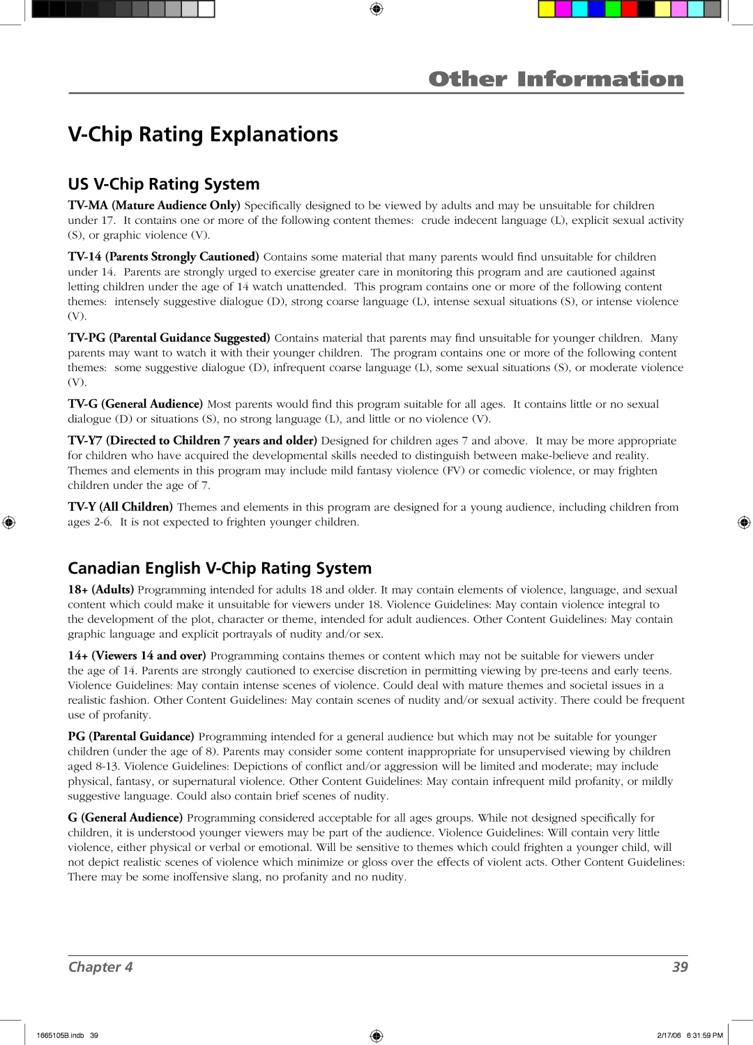 RCA L26WD12 manual Chip Rating Explanations, US V-Chip Rating System, Canadian English V-Chip Rating System 