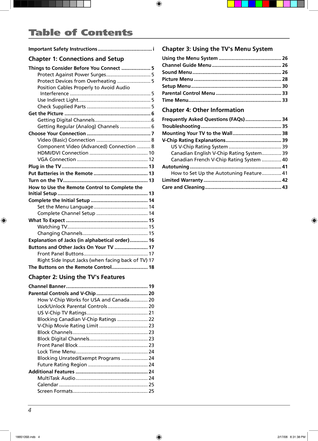 RCA L26WD12 manual Table of Contents 