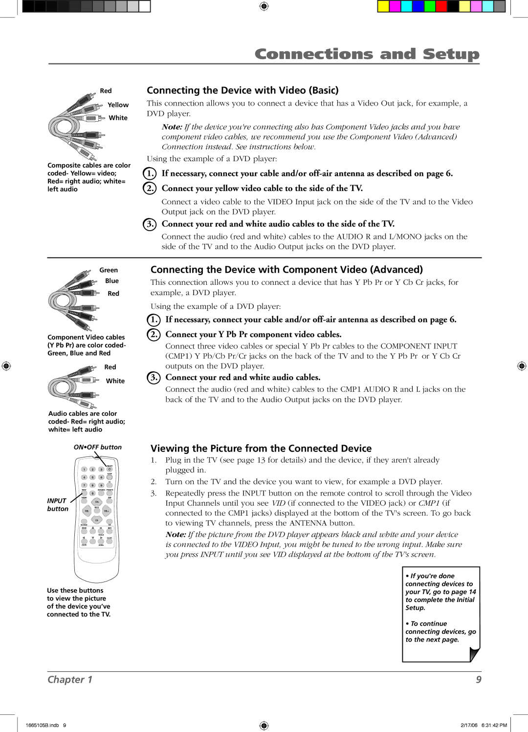 RCA L26WD12 manual Connecting the Device with Video Basic, Connecting the Device with Component Video Advanced 