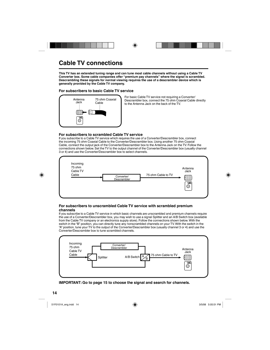 RCA L32HD32D, L26HD32D owner manual Cable TV connections 