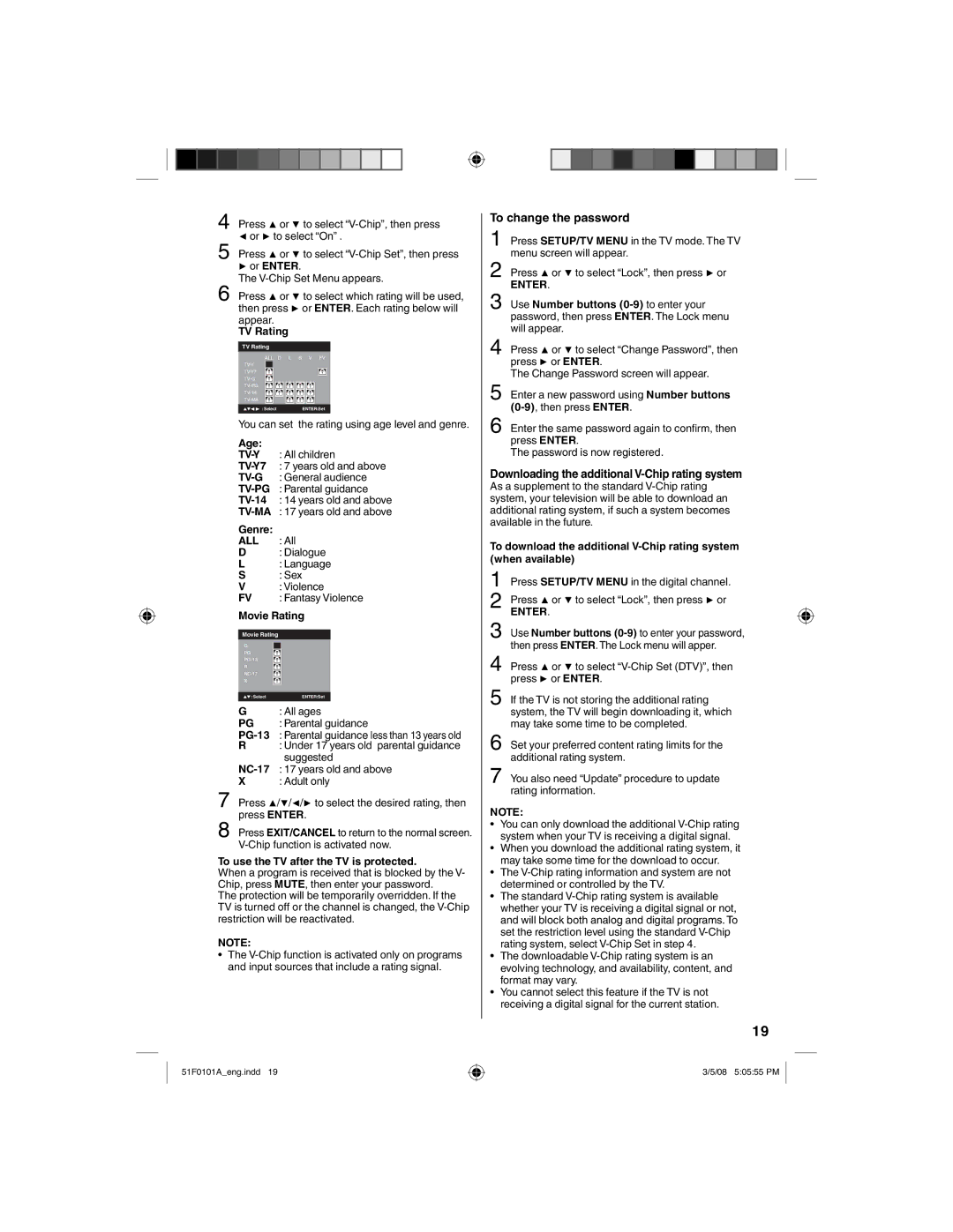 RCA L26HD32D, L32HD32D owner manual To change the password, Downloading the additional V-Chip rating system 