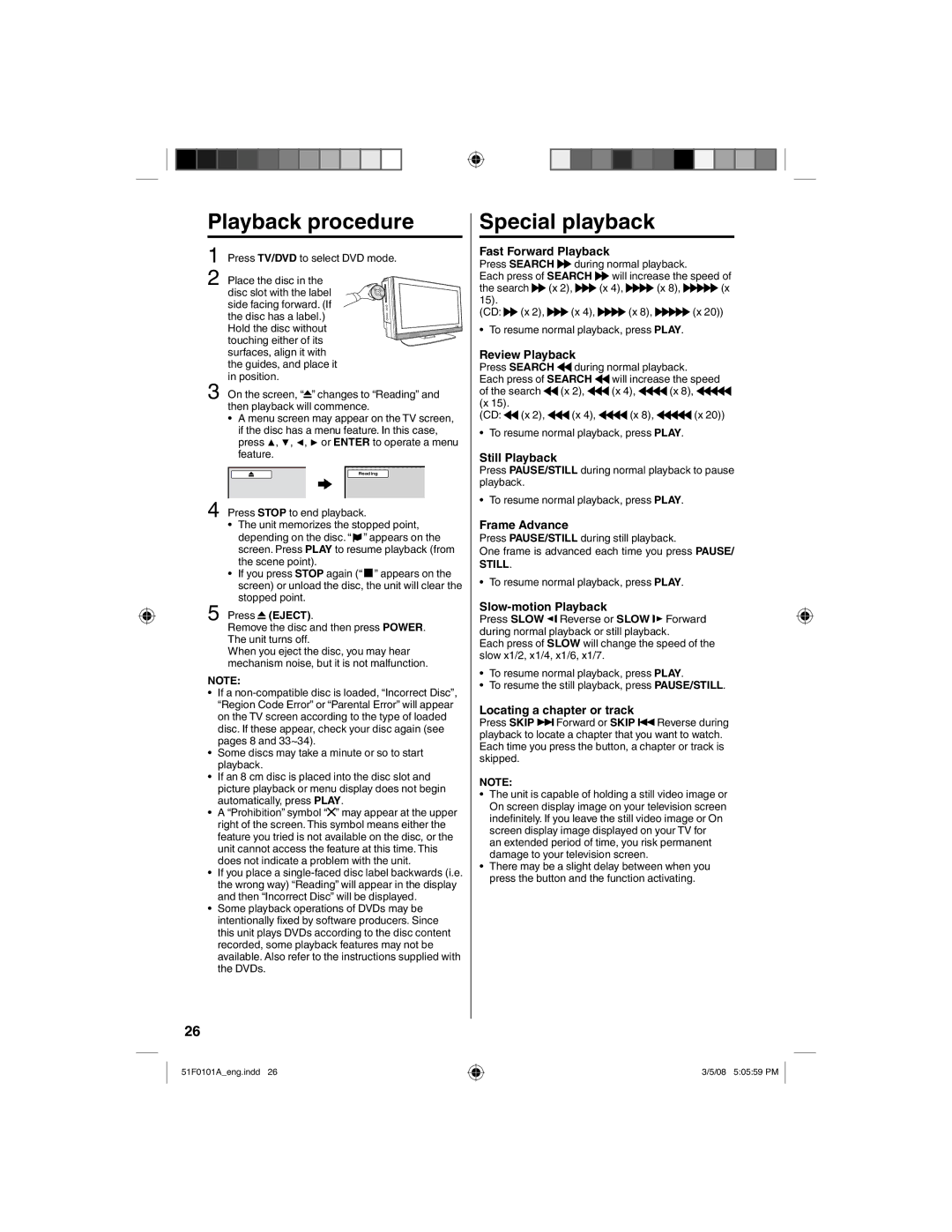 RCA L32HD32D, L26HD32D owner manual Playback procedure, Special playback 