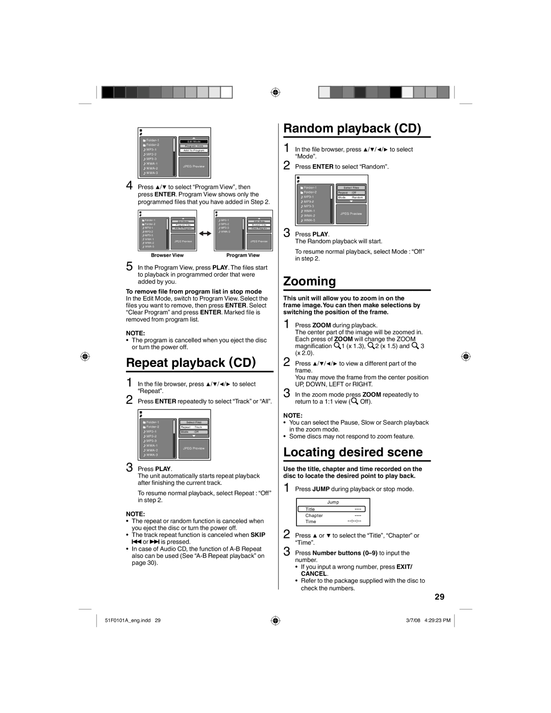 RCA L26HD32D, L32HD32D owner manual Zooming, Repeat playback CD, Cancel 