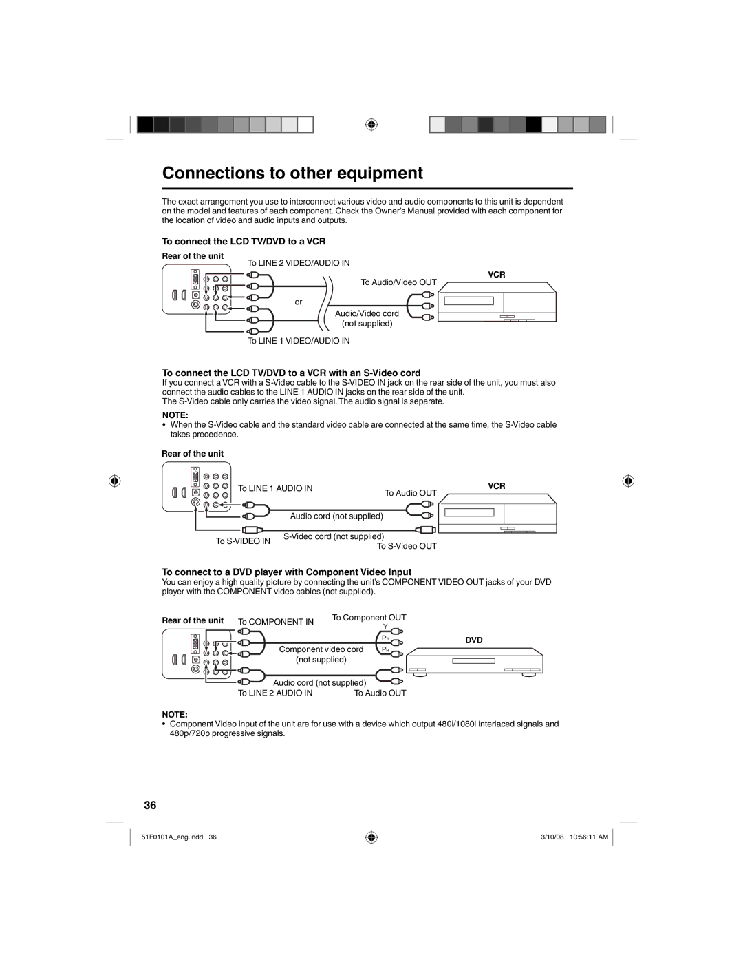 RCA L32HD32D, L26HD32D owner manual Connections to other equipment, To connect the LCD TV/DVD to a VCR 