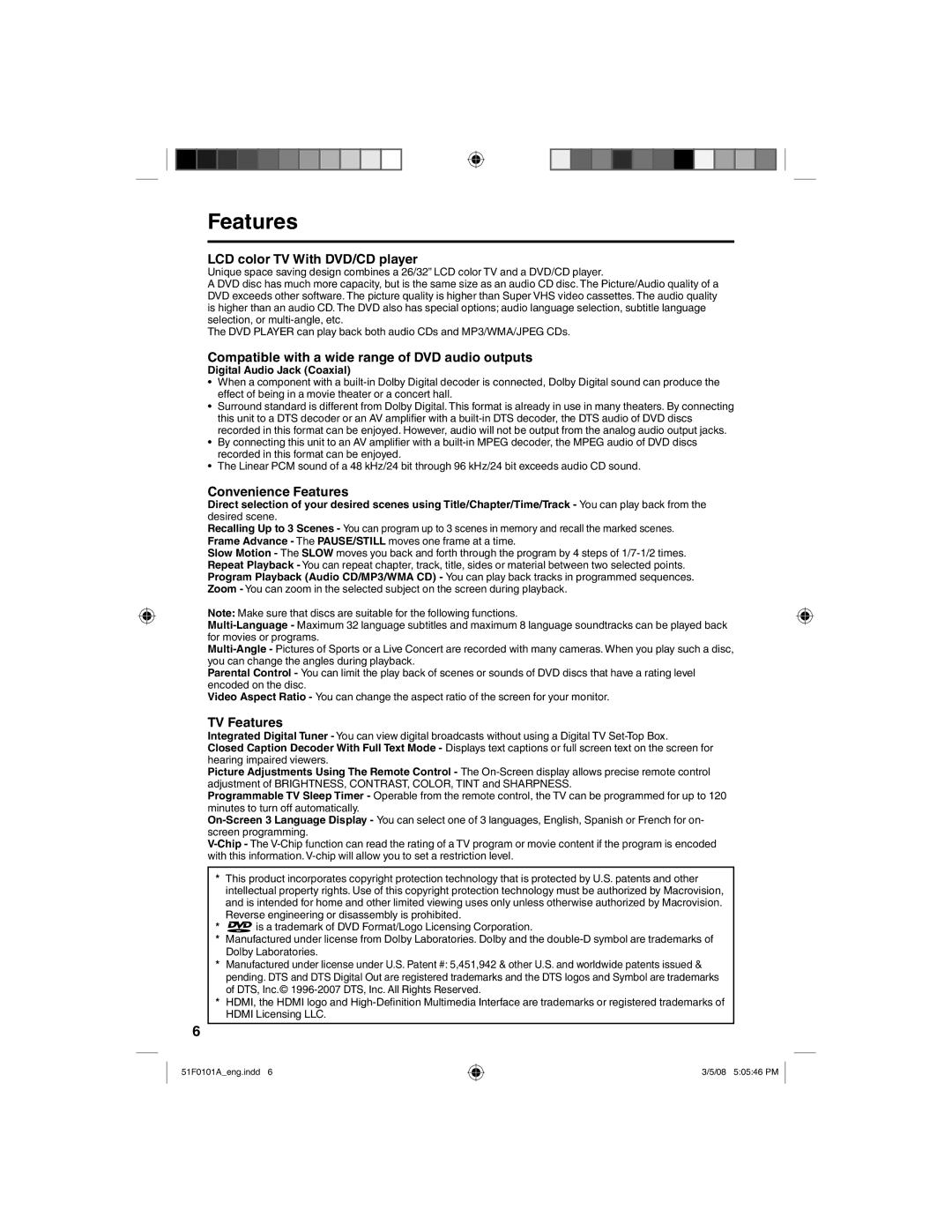 RCA L32HD32D, L26HD32D owner manual Features, Digital Audio Jack Coaxial 