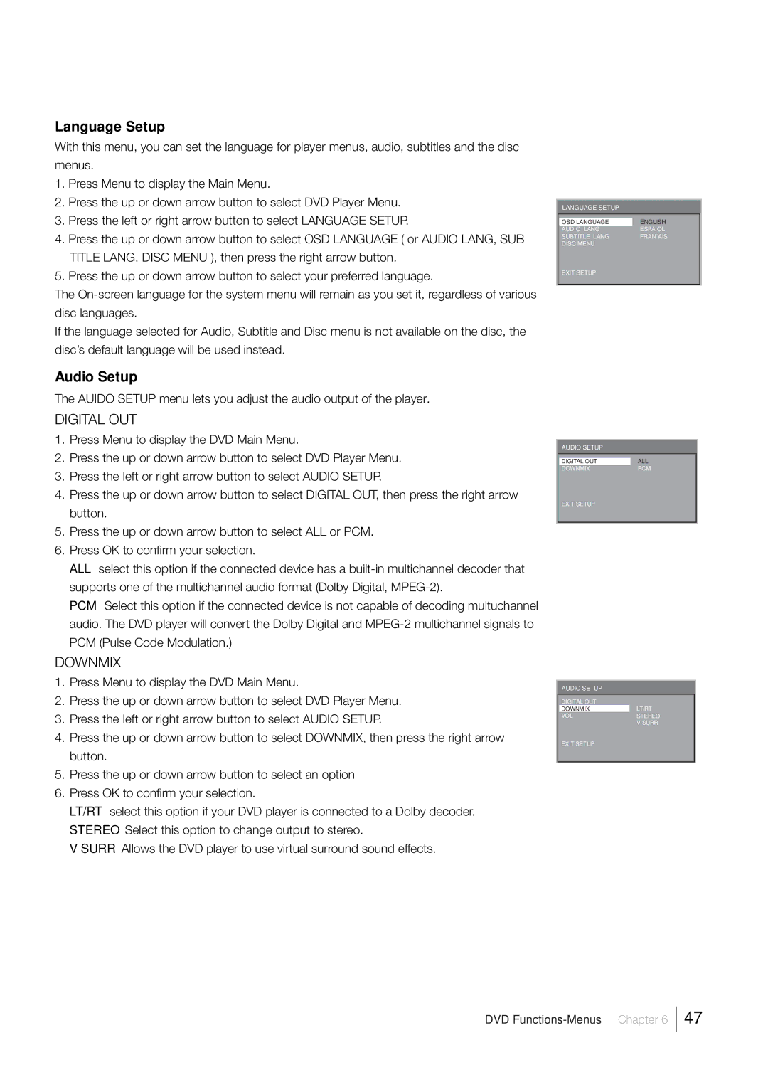 RCA L26HD33D, L32HD33D warranty Language Setup, Audio Setup 