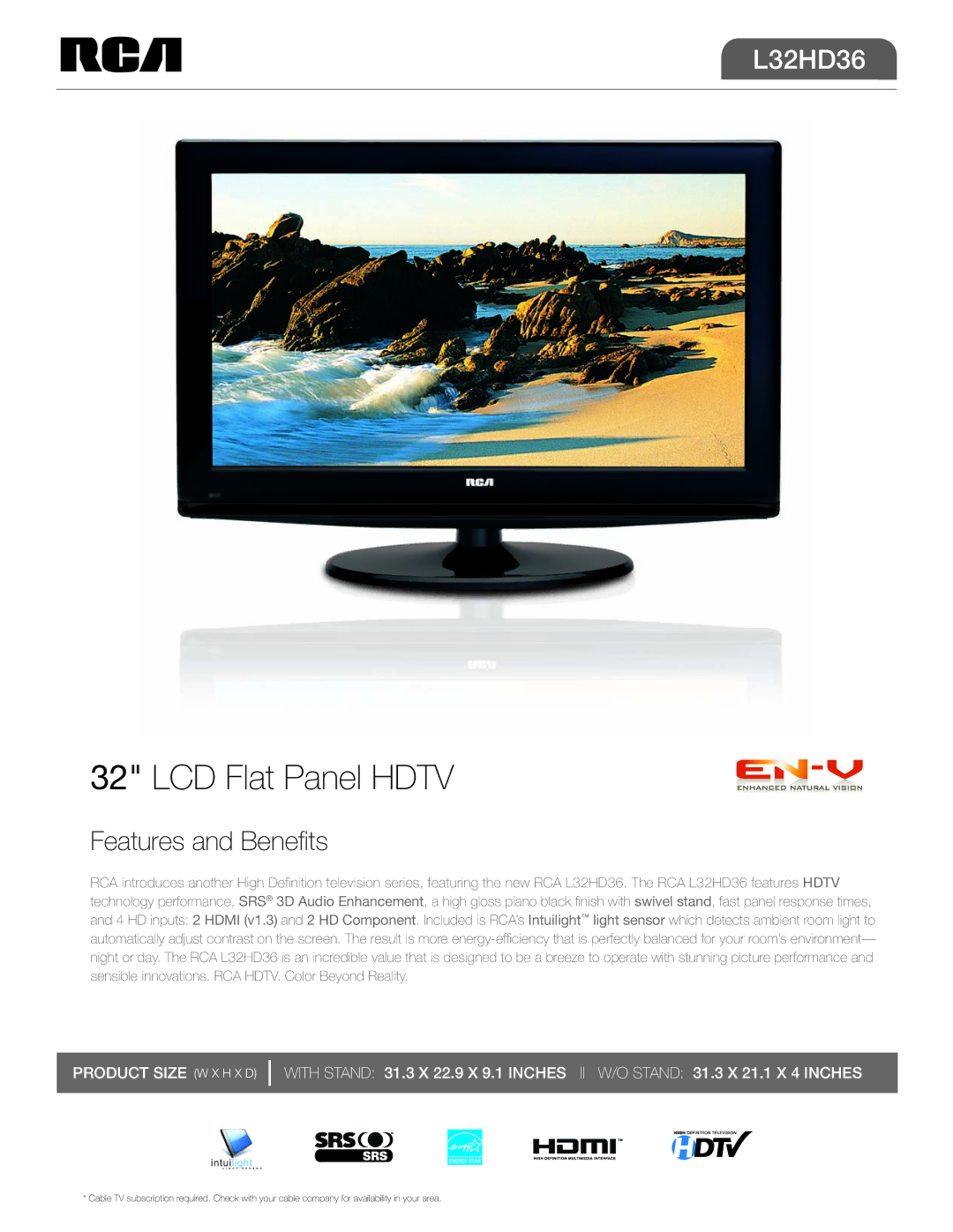 RCA L32HD36 manual LCD Flat Panel Hdtv 