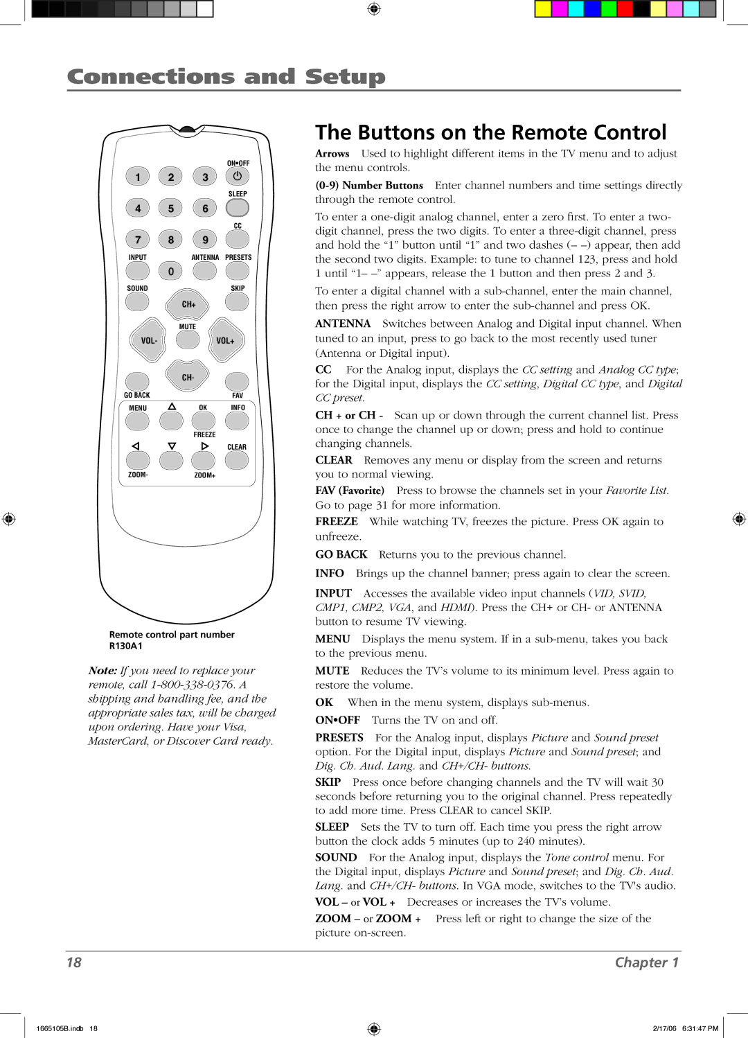 RCA L32WD12 manual Buttons on the Remote Control 