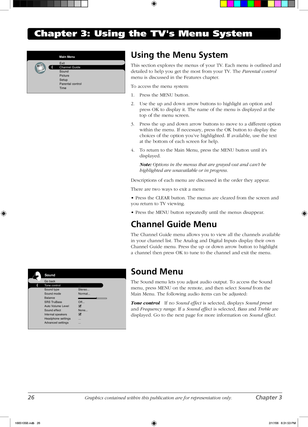 RCA L32WD12 manual Using the Menu System, Channel Guide Menu, Sound Menu 