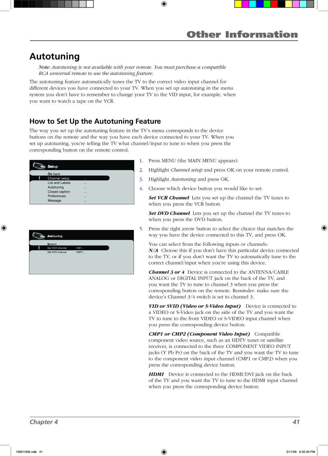 RCA L32WD12 manual How to Set Up the Autotuning Feature 