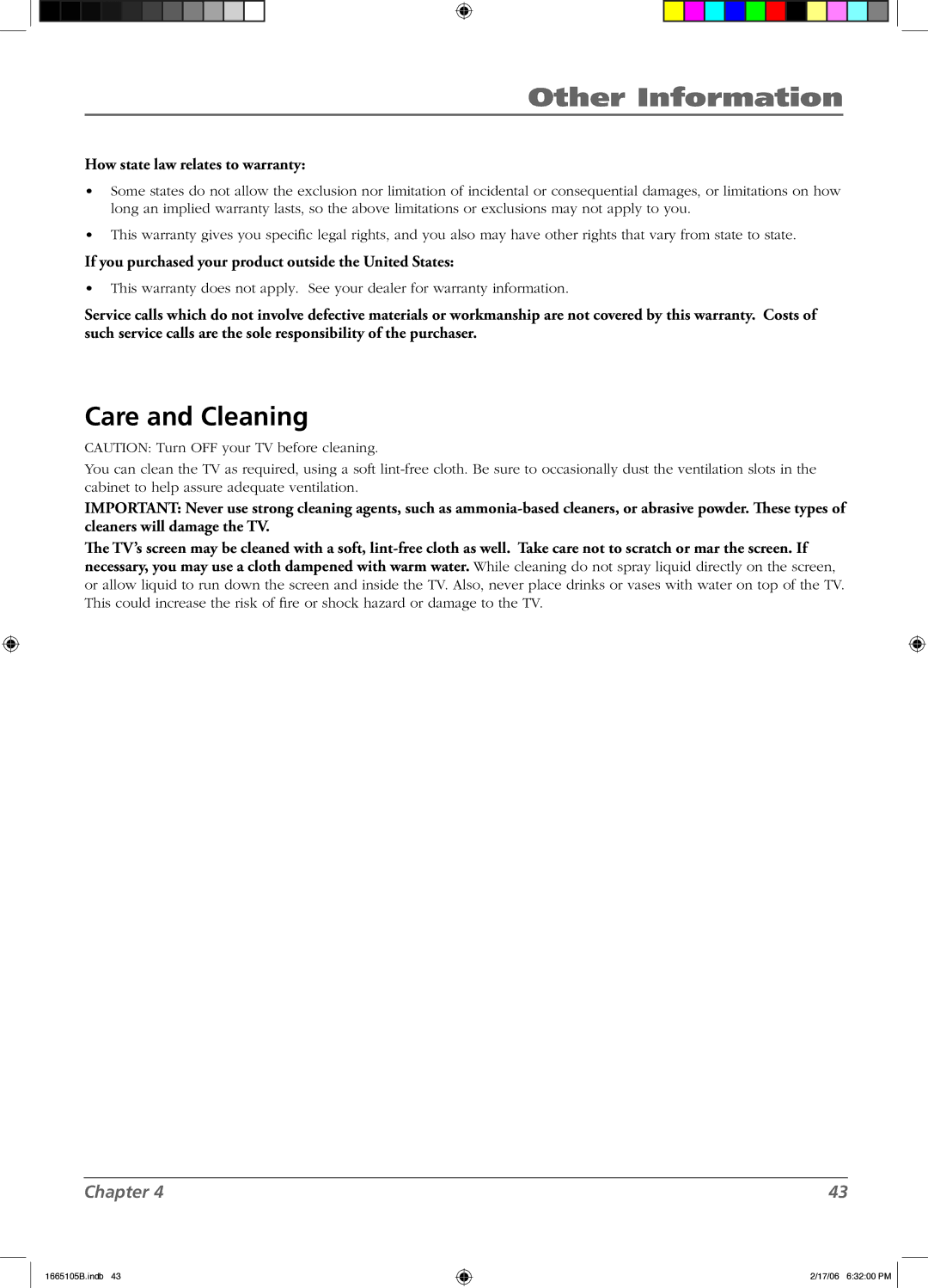 RCA L32WD12 manual Care and Cleaning, How state law relates to warranty 