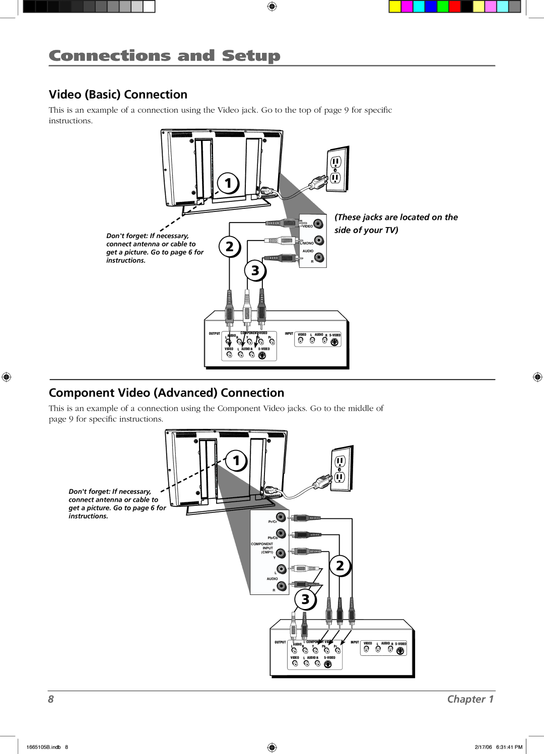 RCA L32WD12 manual Video Basic Connection, Component Video Advanced Connection 