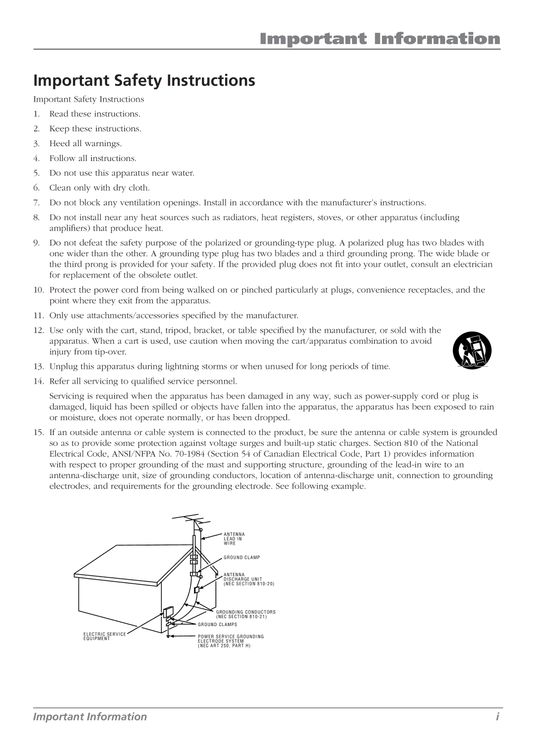 RCA L32WD26D warranty Important Safety Instructions, O U N D C L a M P S 