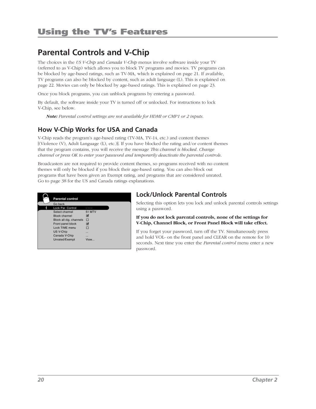 RCA L37WD12 manual Using the TV’s Features, Parental Controls and V-Chip, How V-Chip Works for USA and Canada 