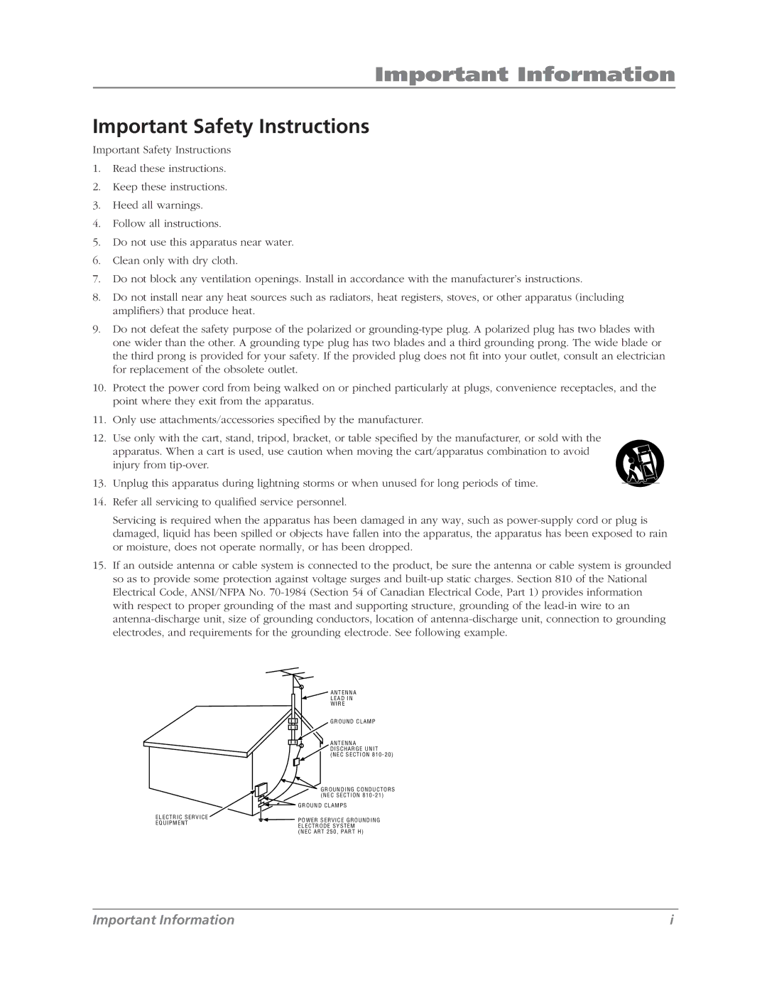 RCA L37WD12 manual Important Safety Instructions, O U N D C L a M P S 