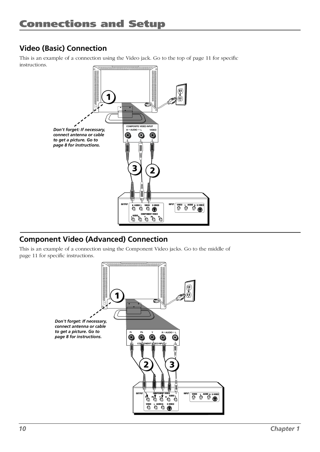 RCA L37WD23, L26WD22, L32WD22, L26WD23, L32WD23 warranty Video Basic Connection, Component Video Advanced Connection 