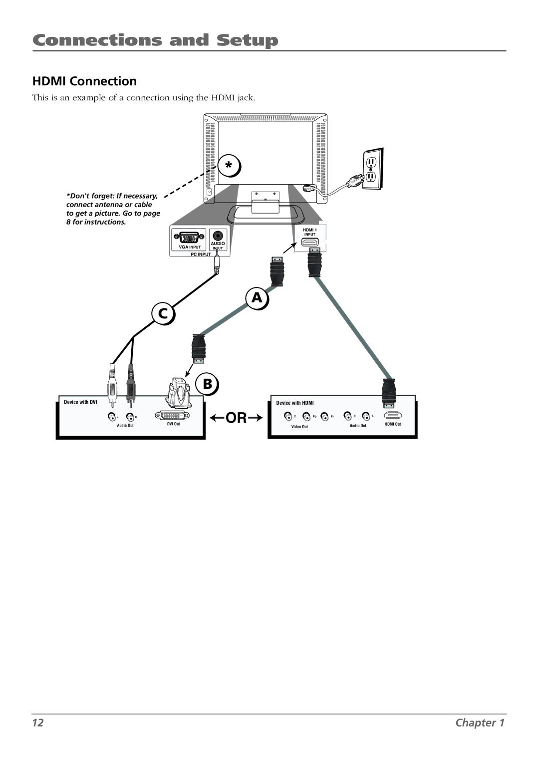 RCA L32WD22, L37WD23, L26WD22, L26WD23, L32WD23 Hdmi Connection, This is an example of a connection using the Hdmi jack 