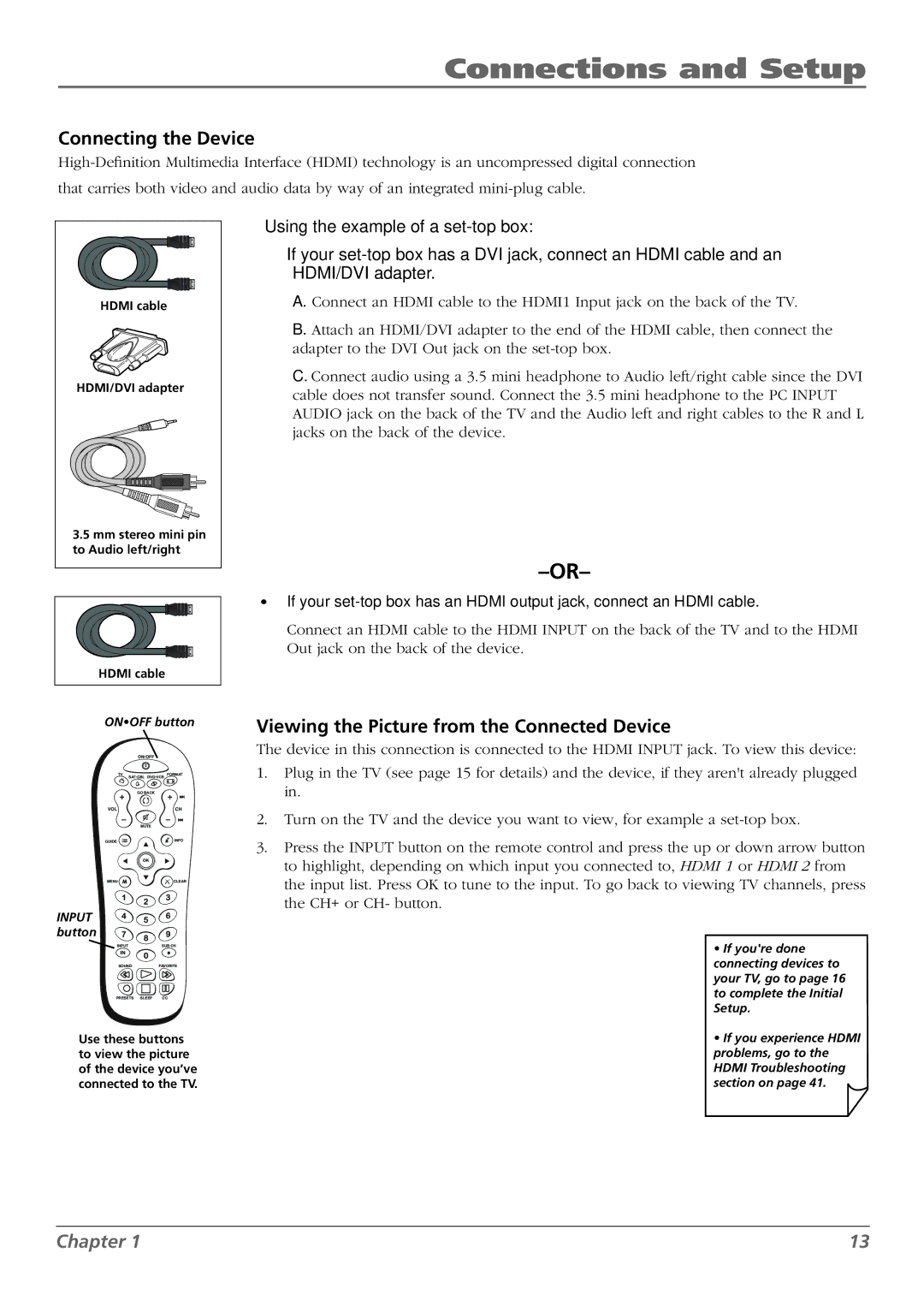 RCA L26WD23, L37WD23, L26WD22, L32WD22, L32WD23 warranty Connecting the Device, Input 