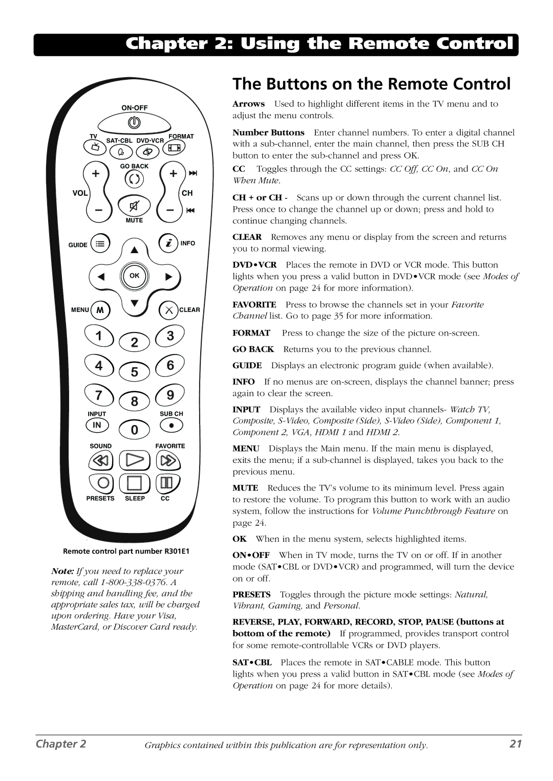 RCA L26WD22, L37WD23, L32WD22, L26WD23, L32WD23 warranty Using the Remote Control, Buttons on the Remote Control 