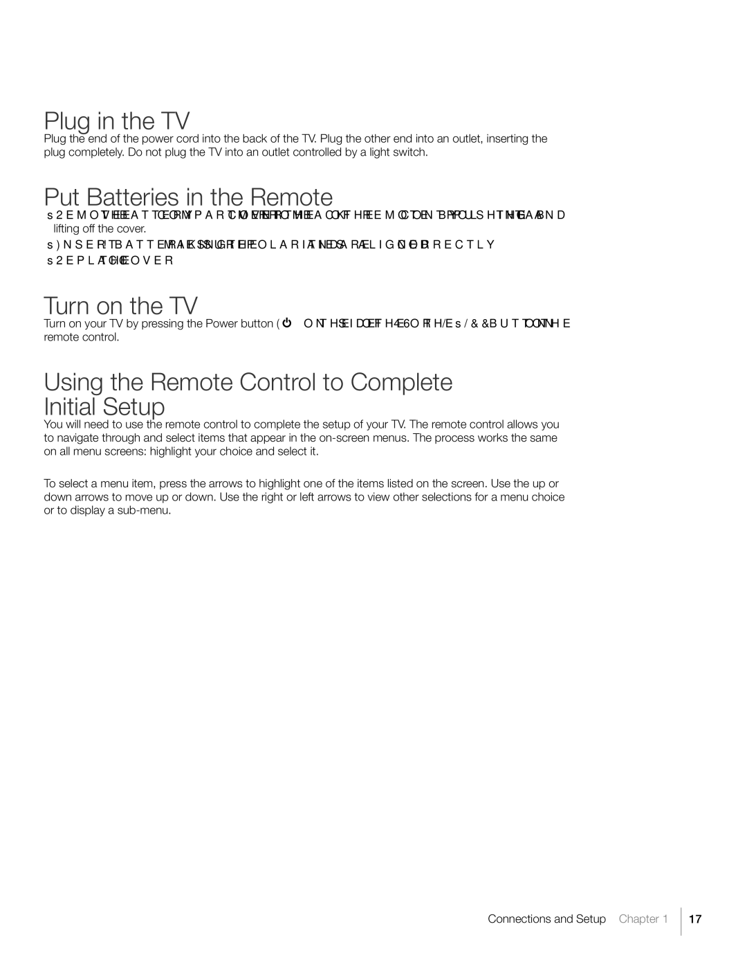 RCA L40HD36 warranty Plug in the TV, Put Batteries in the Remote, Turn on the TV 