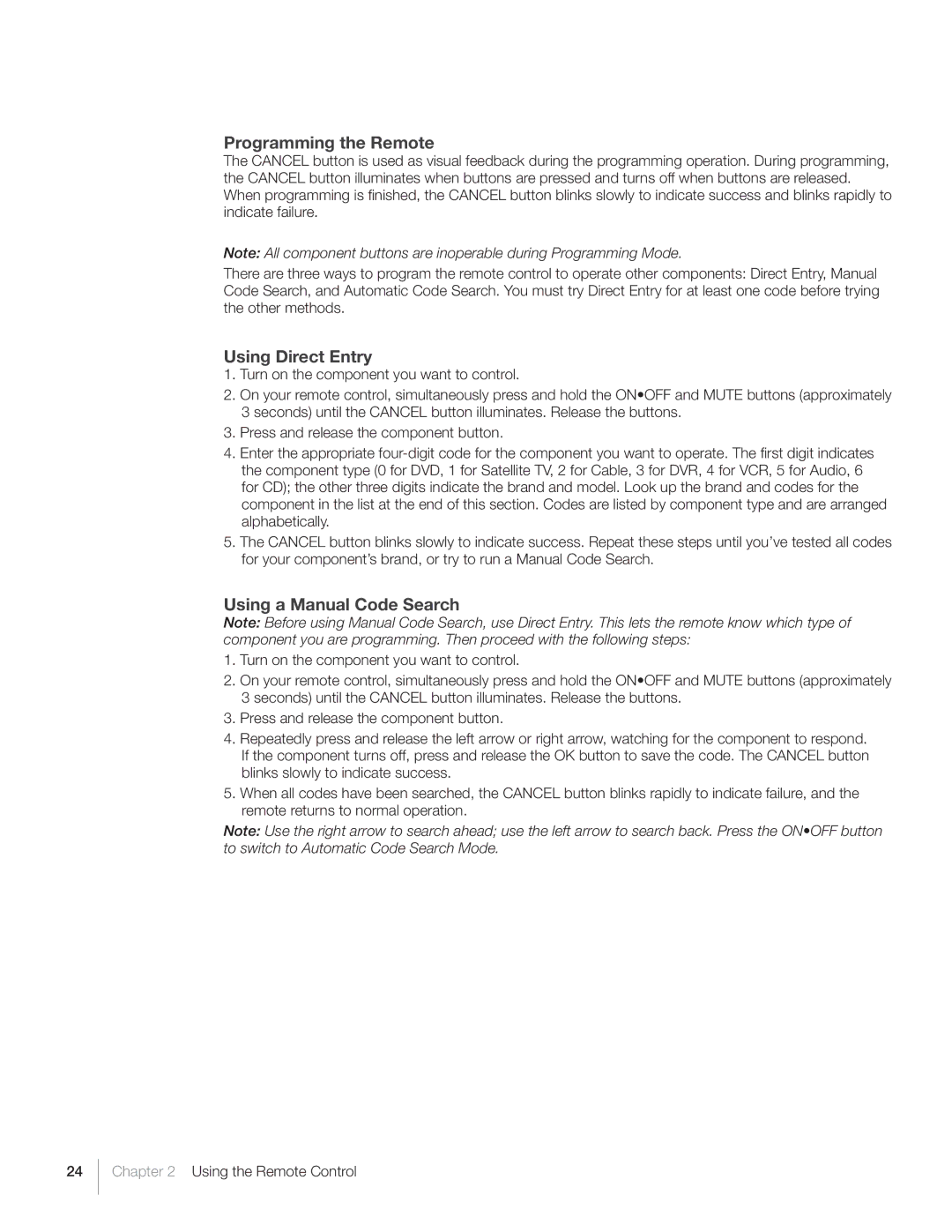 RCA L40HD36 warranty Programming the Remote, Using Direct Entry, Using a Manual Code Search 