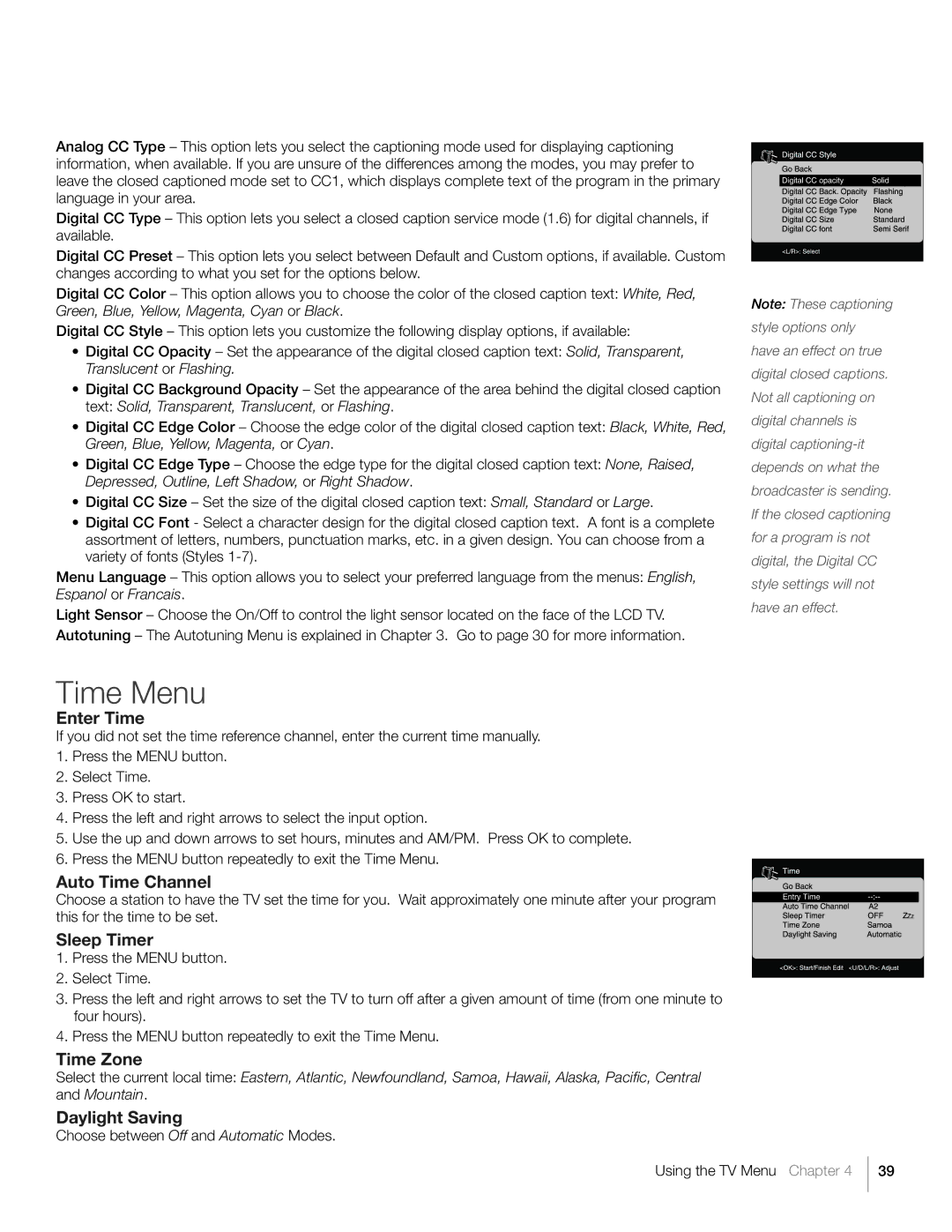 RCA L40HD36 warranty Time Menu 