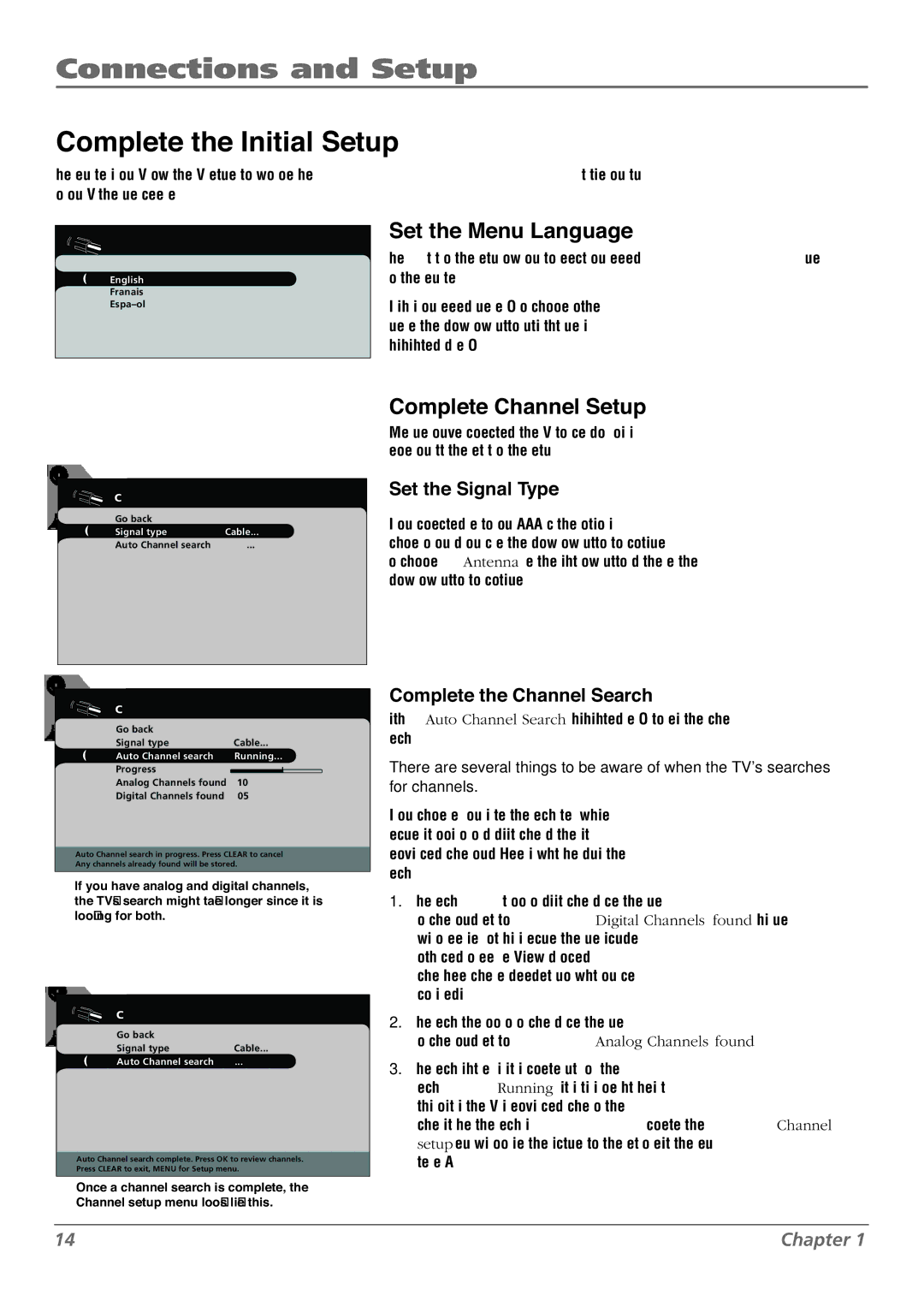 RCA L42FHD28 warranty Complete the Initial Setup, Set the Menu Language, Complete Channel Setup, Set the Signal Type 